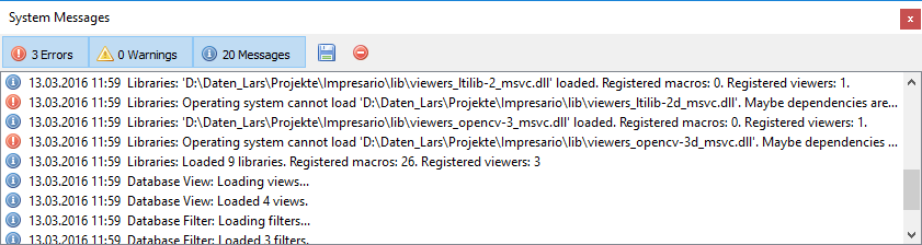 System messages docking window