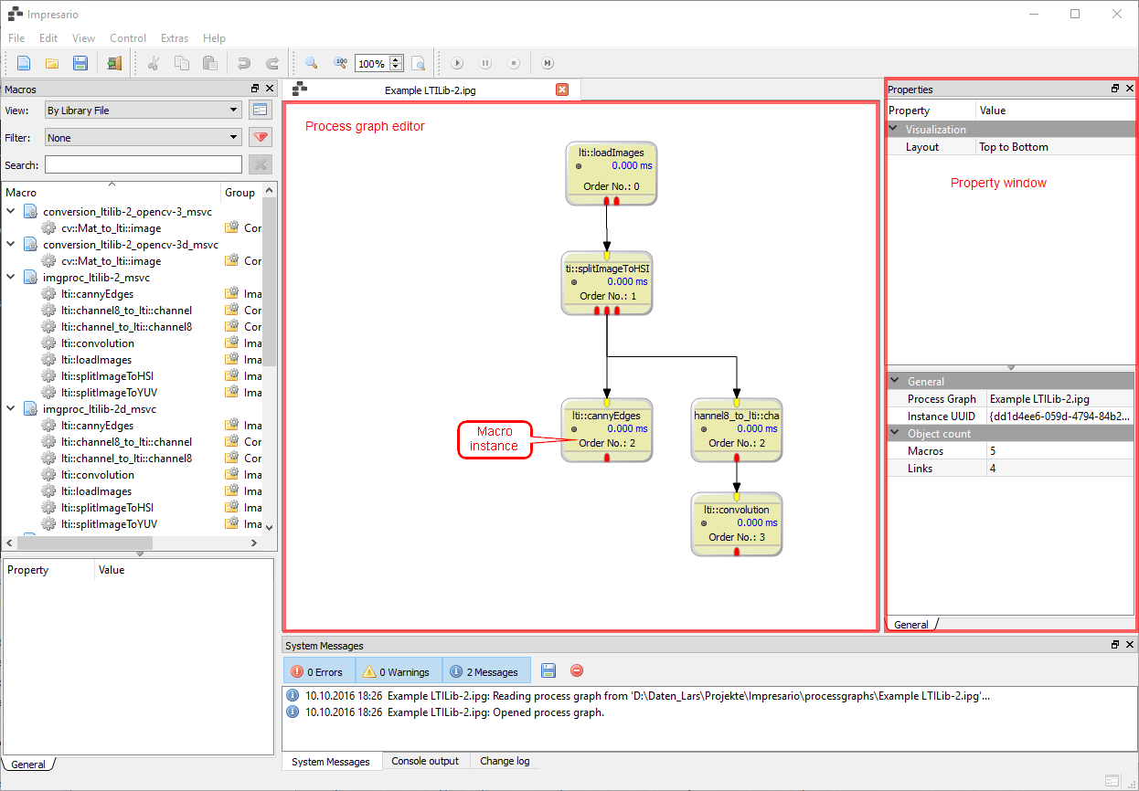 Impresario editor with opened process graph