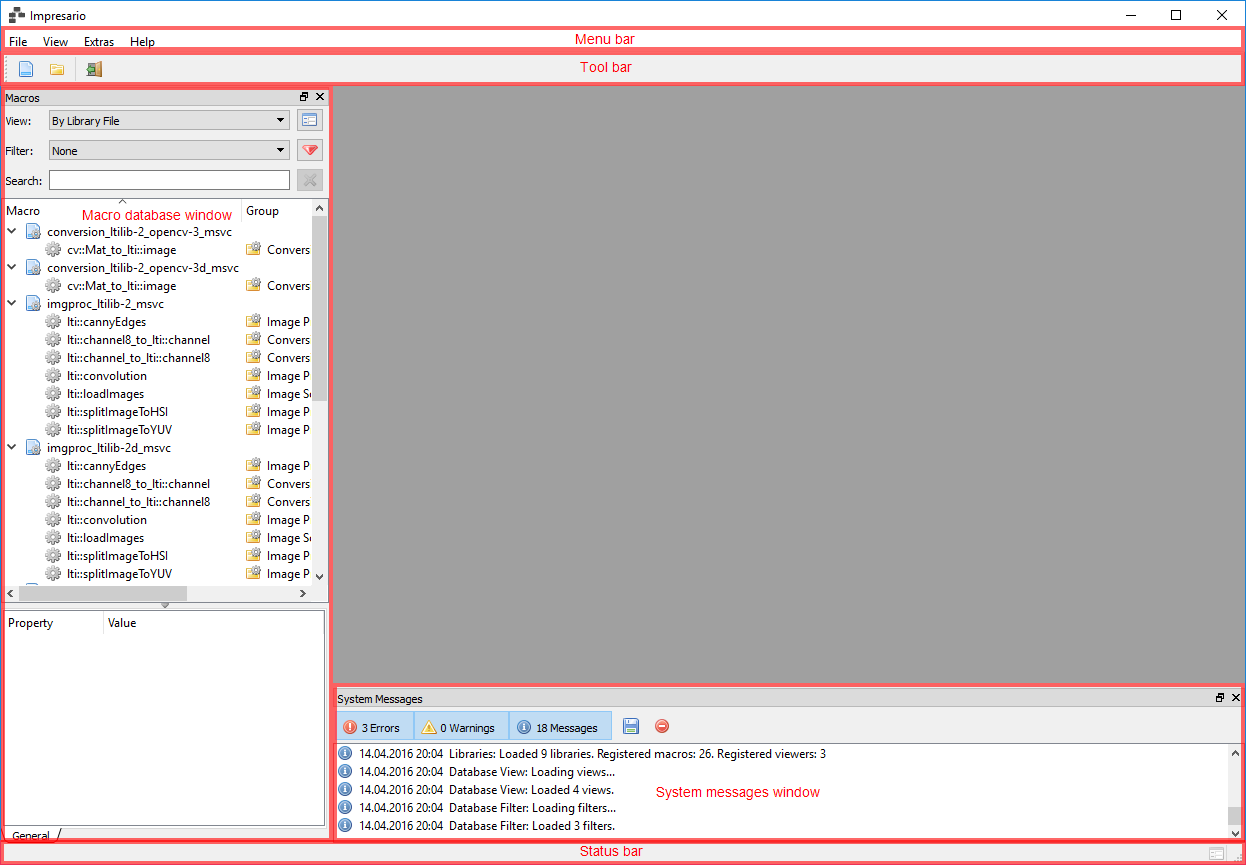 Impresario main window after startup