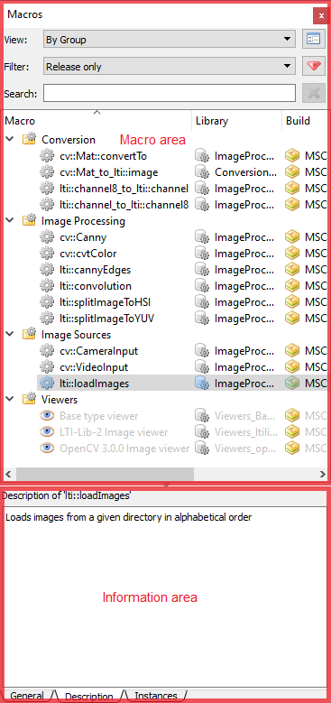 Macro Database window overview